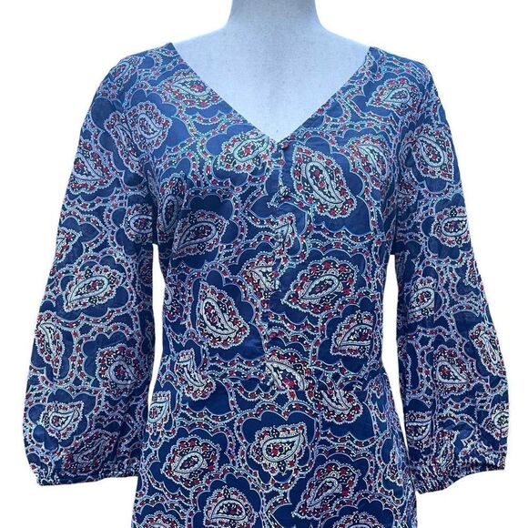 Talbots PUFF SLEEVE FIT & FLARE DRESS Red White Blue Paisley Size 14 Cotton - Picture 5 of 14